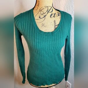 George Teal Ribbed Knit Sweater